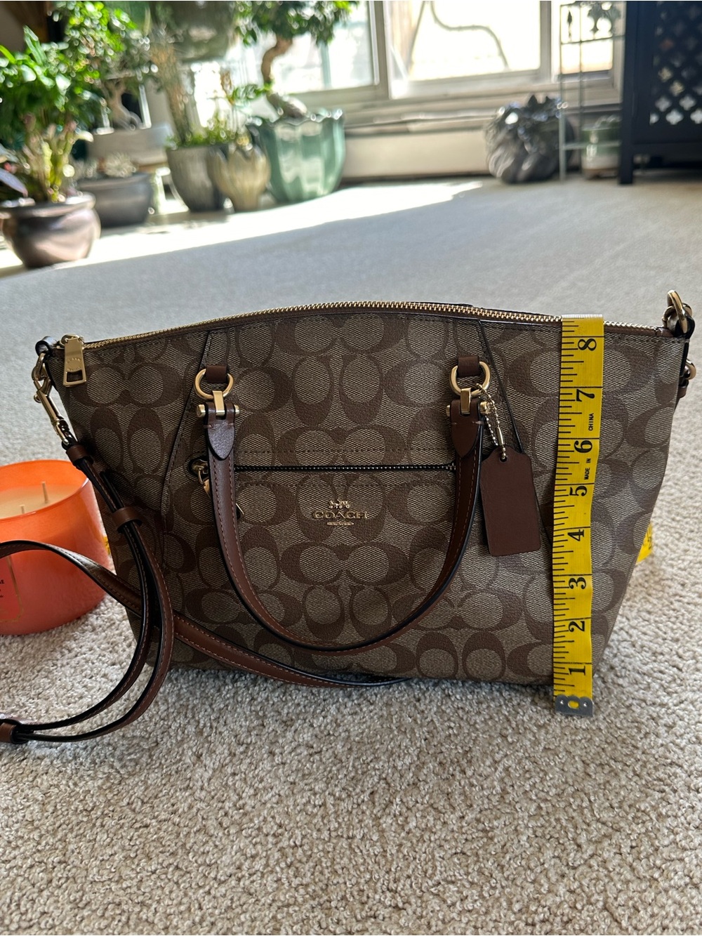 Coach Brown Signature Canvas Shoulder Bag with Leather Trim